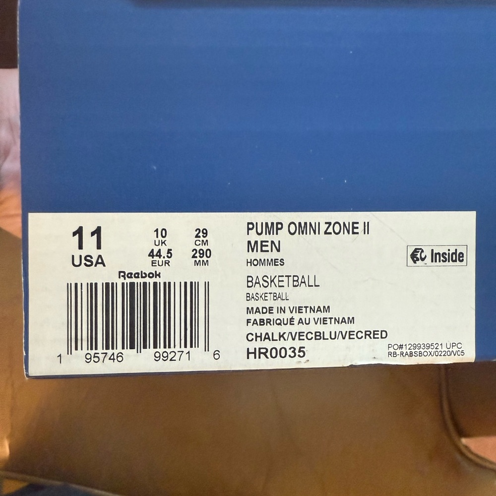 Reebok Pump Omni Zone II – Size 11 – Chalk/Vector Blue/Vector Red – BNIB - Picture 9 of 9